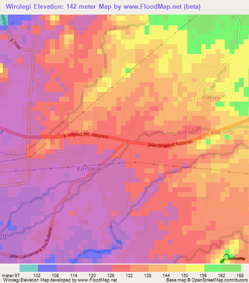 Wirolegi,Indonesia Elevation Map