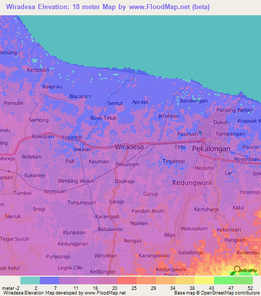 Wiradesa,Indonesia Elevation Map