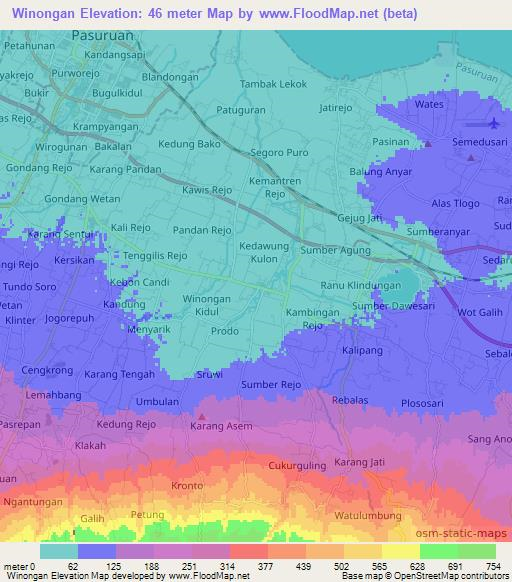 Winongan,Indonesia Elevation Map