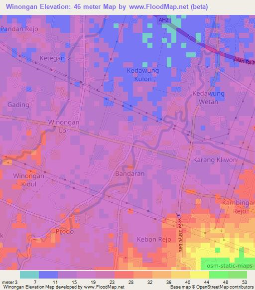 Winongan,Indonesia Elevation Map