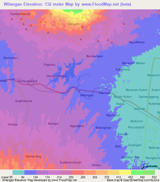 Wilangan,Indonesia Elevation Map