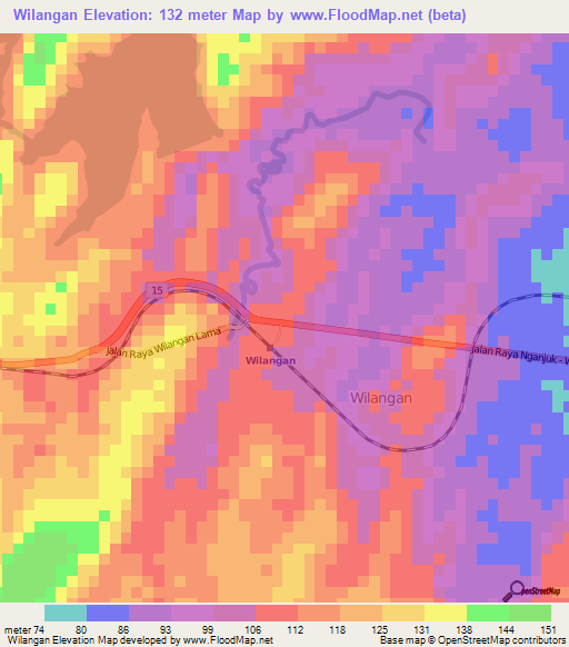 Wilangan,Indonesia Elevation Map