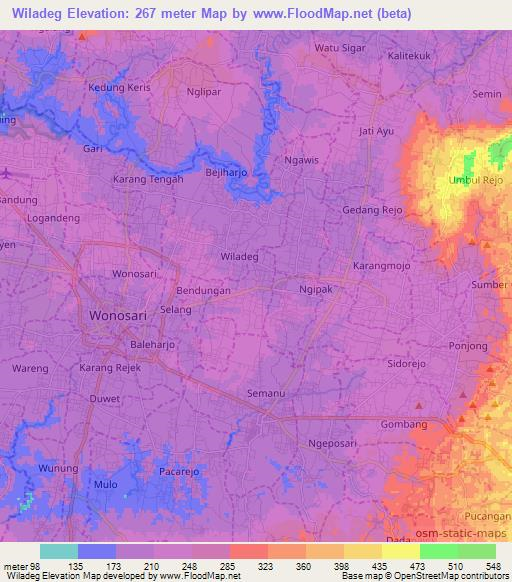 Wiladeg,Indonesia Elevation Map