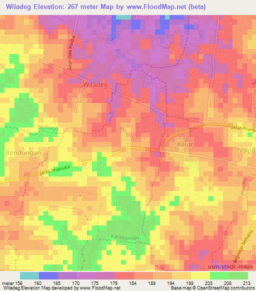 Wiladeg,Indonesia Elevation Map