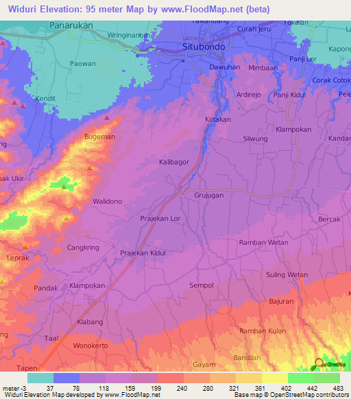 Widuri,Indonesia Elevation Map