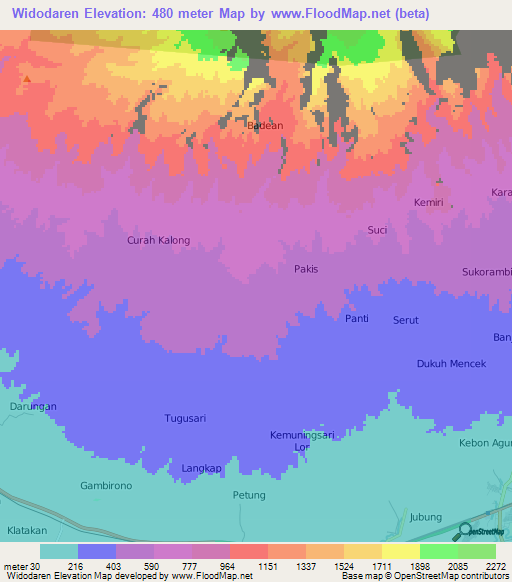 Widodaren,Indonesia Elevation Map