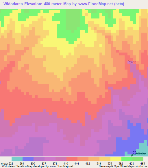 Widodaren,Indonesia Elevation Map