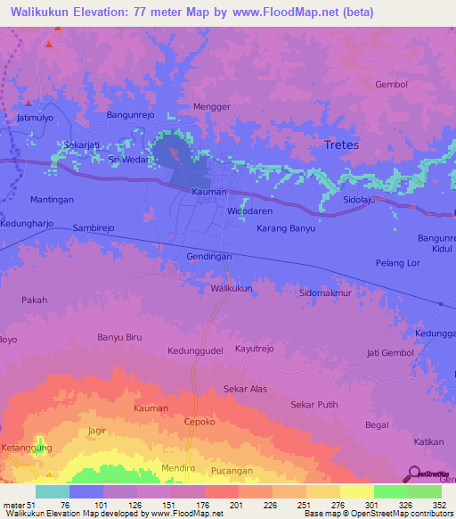 Walikukun,Indonesia Elevation Map