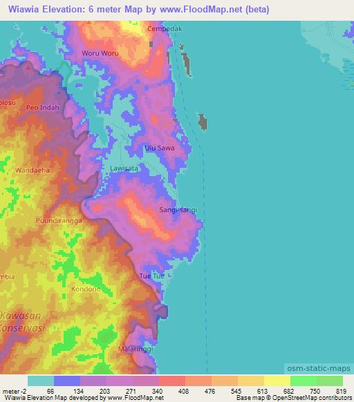 Wiawia,Indonesia Elevation Map