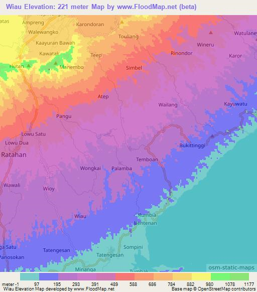 Wiau,Indonesia Elevation Map