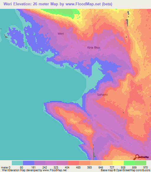 Weri,Indonesia Elevation Map