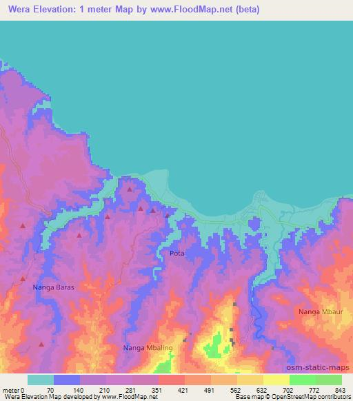 Wera,Indonesia Elevation Map