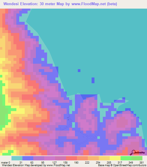 Wendesi,Indonesia Elevation Map