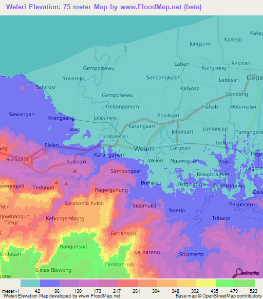 Weleri,Indonesia Elevation Map