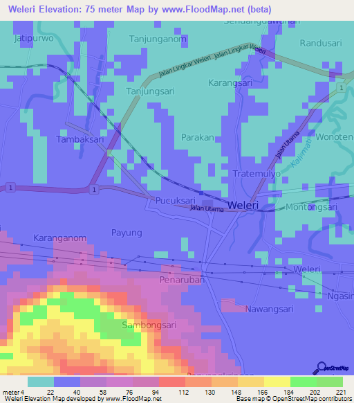 Weleri,Indonesia Elevation Map