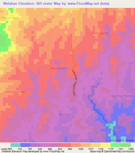 Welahan,Indonesia Elevation Map