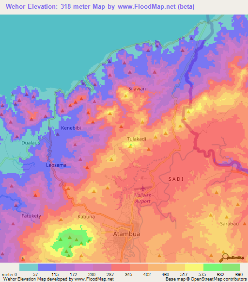 Wehor,Indonesia Elevation Map