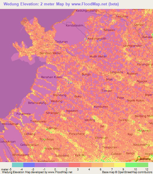 Wedung,Indonesia Elevation Map