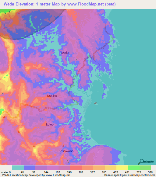 Weda,Indonesia Elevation Map