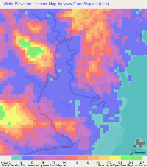 Weda,Indonesia Elevation Map