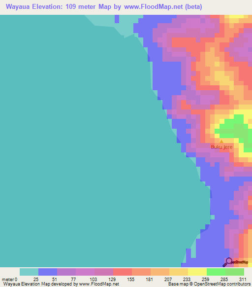 Wayaua,Indonesia Elevation Map