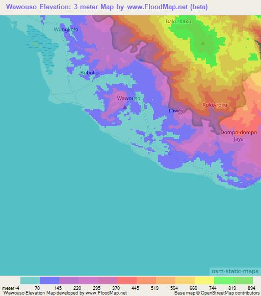 Wawouso,Indonesia Elevation Map