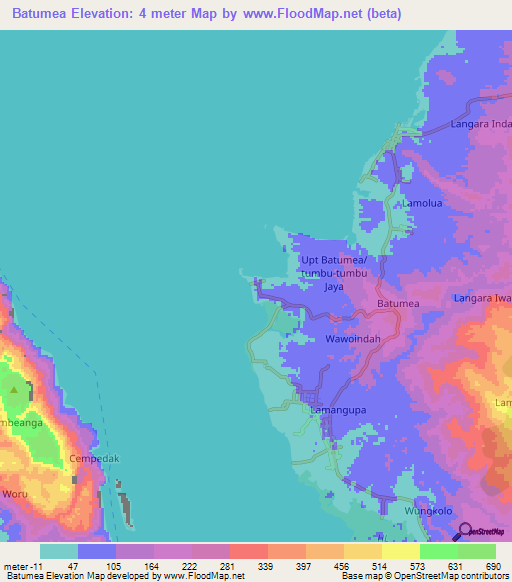 Batumea,Indonesia Elevation Map