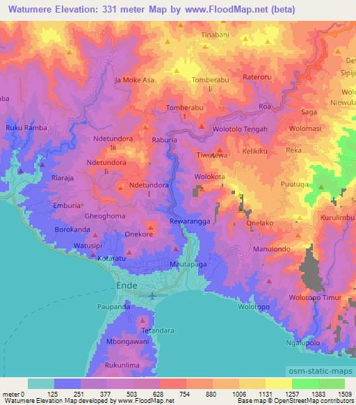 Watumere,Indonesia Elevation Map