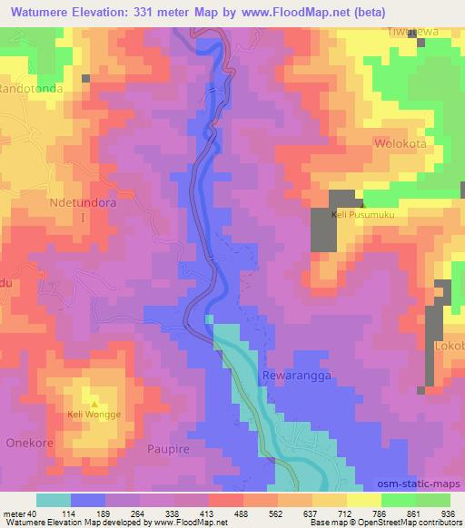 Watumere,Indonesia Elevation Map