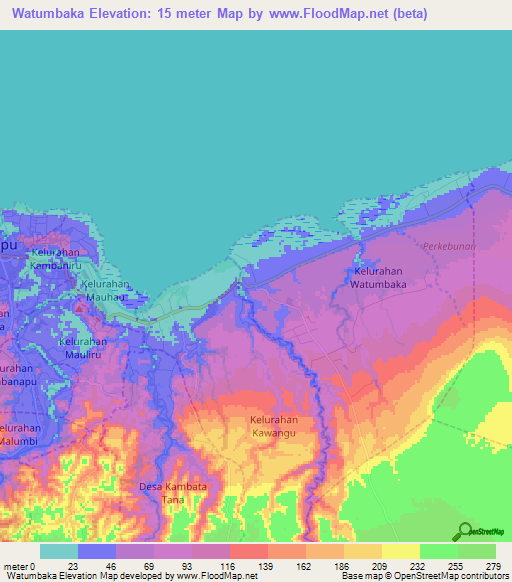 Watumbaka,Indonesia Elevation Map