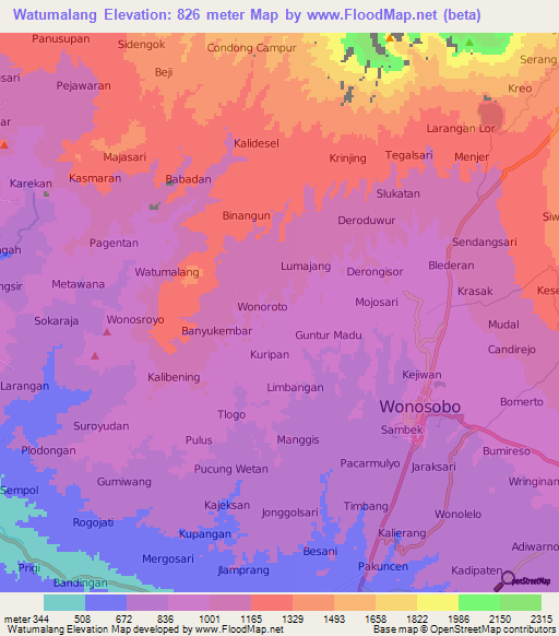 Watumalang,Indonesia Elevation Map