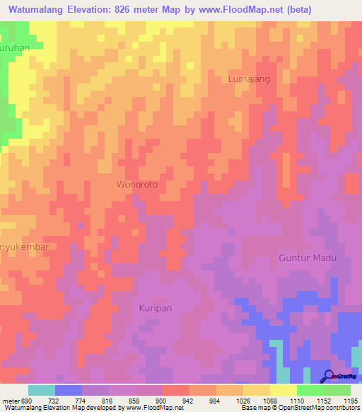 Watumalang,Indonesia Elevation Map