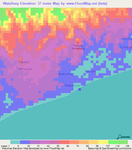 Watuliney,Indonesia Elevation Map