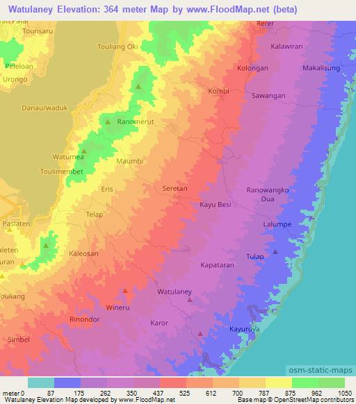 Watulaney,Indonesia Elevation Map
