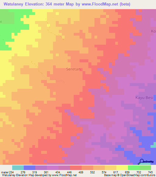 Watulaney,Indonesia Elevation Map