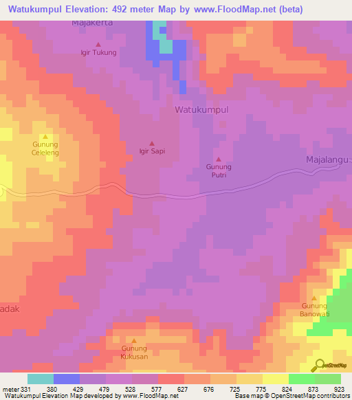 Watukumpul,Indonesia Elevation Map