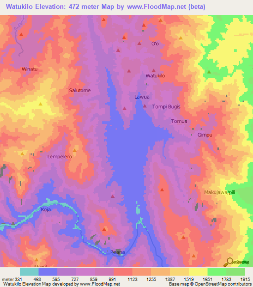 Watukilo,Indonesia Elevation Map