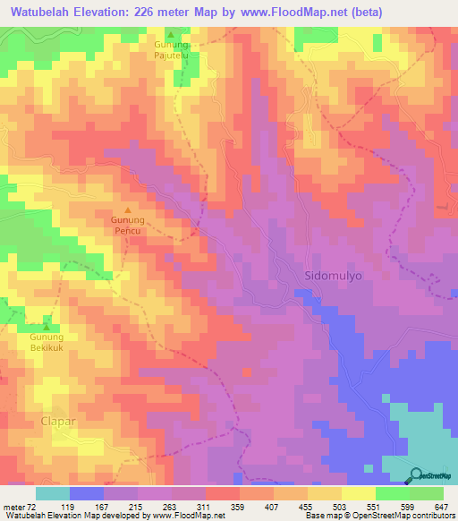 Watubelah,Indonesia Elevation Map