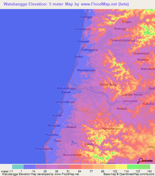 Watubangga,Indonesia Elevation Map