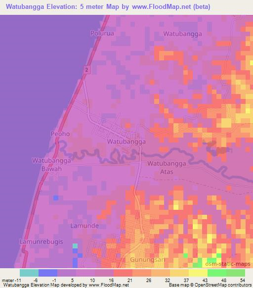 Watubangga,Indonesia Elevation Map