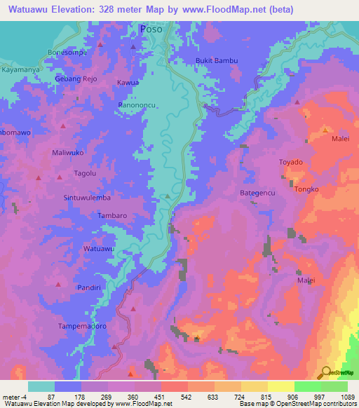 Watuawu,Indonesia Elevation Map