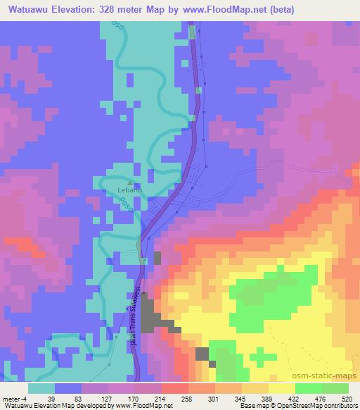 Watuawu,Indonesia Elevation Map