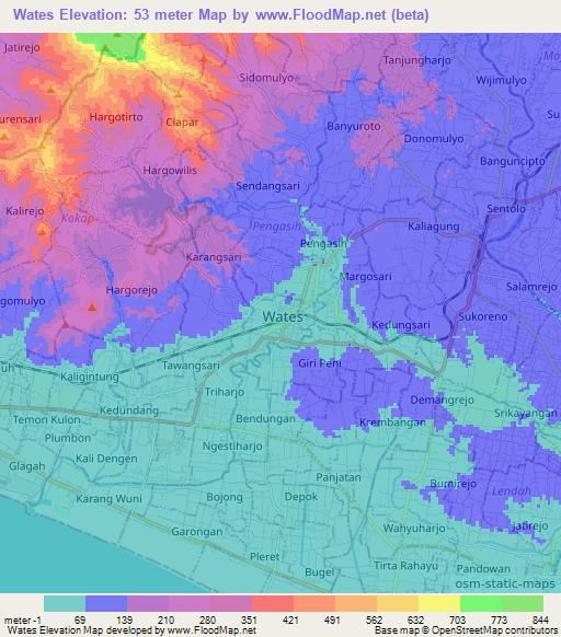 Wates,Indonesia Elevation Map