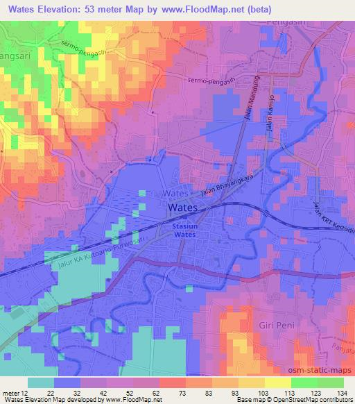 Wates,Indonesia Elevation Map