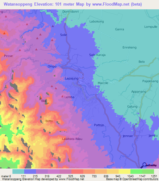 Watansoppeng,Indonesia Elevation Map