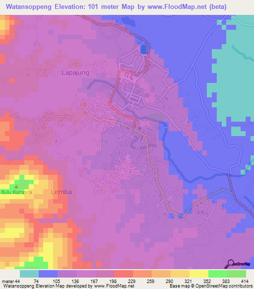 Watansoppeng,Indonesia Elevation Map