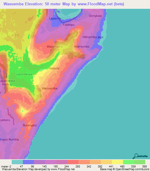 Wasuemba,Indonesia Elevation Map