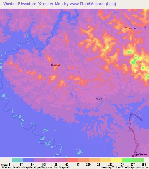 Wasian,Indonesia Elevation Map