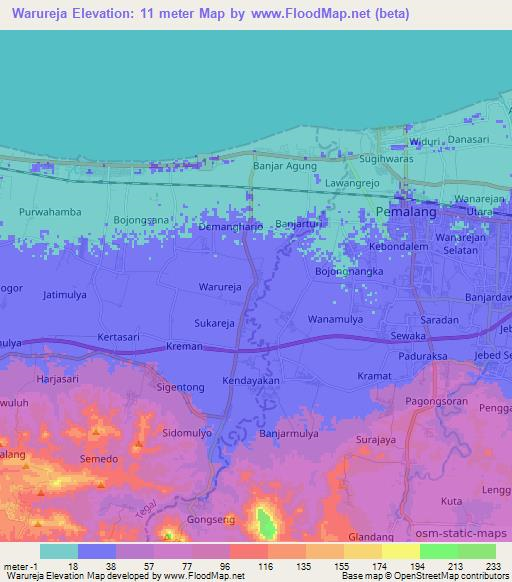 Warureja,Indonesia Elevation Map