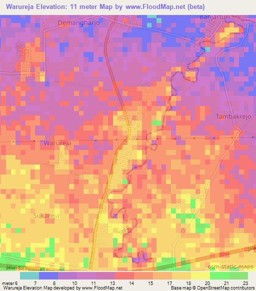 Warureja,Indonesia Elevation Map